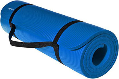 Picture of Amazon Basics Extra Thick Exercise Yoga Gym Floor Mat with Carrying Strap - 74 x 24 x .5 Inches, Blue