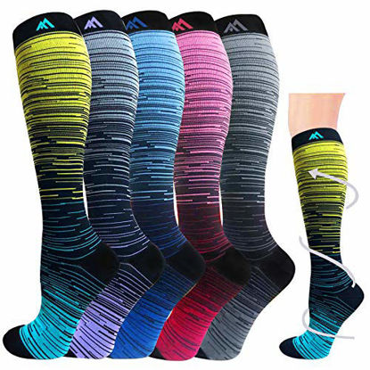 Picture of 5 Pairs Graduated Compression Socks for Women&Men 20-30mmhg Knee High Sock (Multicoloured 1, Large/X-Large(US SIZE))