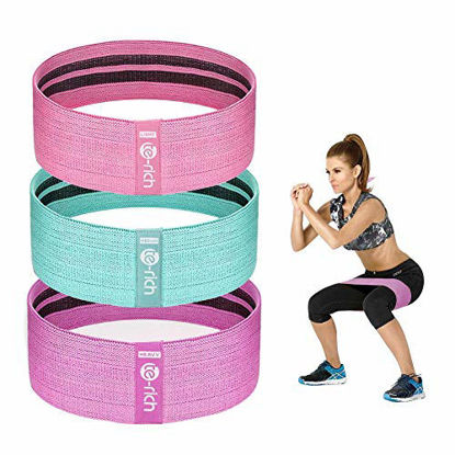 Picture of Te-Rich Resistance Bands for Legs and Butt, Fabric Workout Loop Bands, Set of 3 (Pink/Green/Purple)