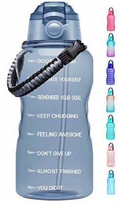 Picture of Fidus Large 1 Gallon Motivational Water Bottle with Paracord Handle & Removable Straw - BPA Free Leakproof Water Jug with Time Marker to Ensure You Drink Enough Water Throughout the Day-Gray