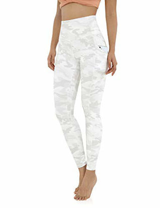 Picture of ODODOS Women's Out Pockets High Waisted Pattern Yoga Leggings, Workout Sports Running Athletic Pattern Leggings, Full-Length, White Camo, X-Large