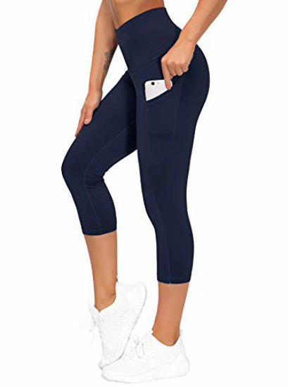 GetUSCart- THE GYM PEOPLE Thick High Waist Yoga Pants with Pockets, Tummy  Control Workout Running Yoga Leggings for Women (Small, Z-Capris Navy Blue)