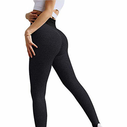 Picture of Famous TikTok Leggings, Yoga Pants for Women High Waist Tummy Control Booty Bubble Hip Lifting Workout Running Tights D-Black