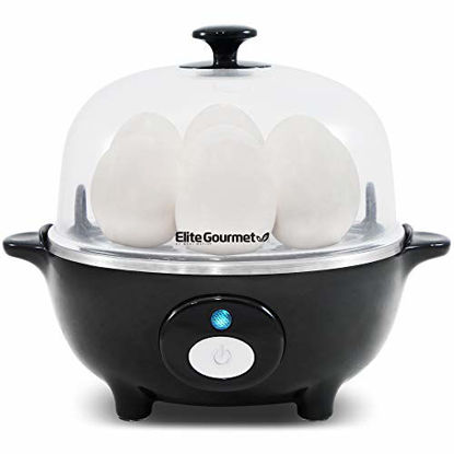 Picture of Elite Cuisine EGC-007B Easy Electric Egg Poacher, Omelet & Soft, Medium, Hard-Boiled Egg Cooker with Auto-Shut off and Buzzer, 7 Egg Capacity, Black