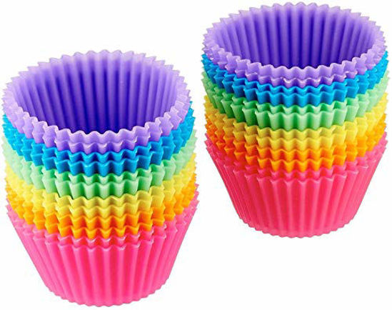 Picture of Amazon Basics Reusable Silicone Baking Cups, Pack of 24, 5.5 x 2.8 x 3.4, Multicolor