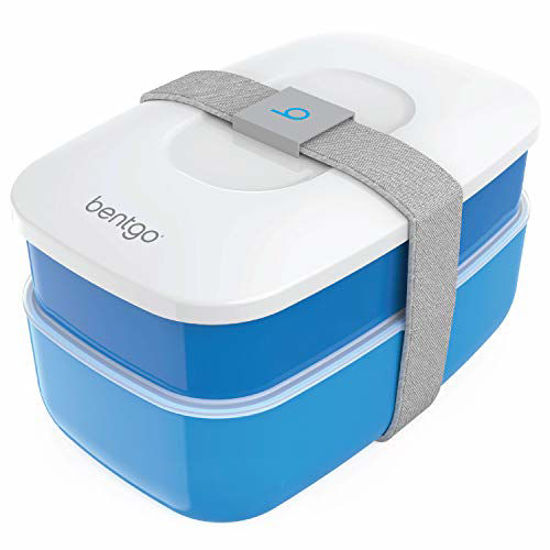 Picture of Bentgo Classic (Blue) - All-in-One Stackable Lunch Box Solution - Sleek and Modern Bento Box Design Includes 2 Stackable Containers, Built-in Plastic Silverware, and Sealing Strap
