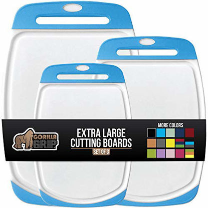 Picture of Gorilla Grip Original Oversized Cutting Board, 3 Piece, Perfect for the Dishwasher, Juice Grooves, Larger Thicker Boards, Easy Grip Handle, Non Porous, Extra Large, Kitchen, Set of 3, Aqua