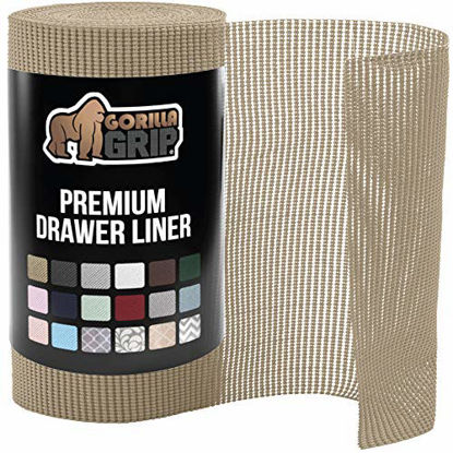 Picture of Gorilla Grip Original Drawer and Shelf Liner, Non Adhesive Roll, 17.5 Inch x 20 FT, Durable and Strong, Grip Liners for Drawers, Shelves, Cabinets, Storage, Kitchen and Desks, Beige