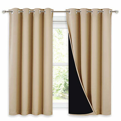 Picture of NICETOWN Bedroom Full Blackout Curtain Panels, Great Job for Blocking Light, Complete Blackout Draperies with Black Liner for Night Shift (Biscotti Beige, Set of 2, 52 by 54-inch)