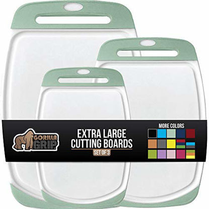 Picture of Gorilla Grip Original Oversized Cutting Board, 3 Piece, Perfect for the Dishwasher, Juice Grooves, Larger Thicker Boards, Easy Grip Handle, Non Porous, Extra Large, Kitchen, Set of 3, Mint
