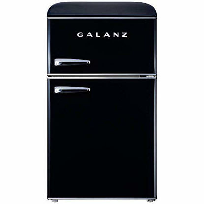 Picture of Galanz GLR31TBKER Retro Compact Refrigerator, 3.1 Cu.Ft Mini Fridge with Dual Doors, Adjustable Mechanical Thermostat with True Freezer, 2 Removable glass shelf, 1 Crystal Crisper, 1 Power Cord, Black