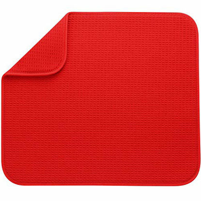 Picture of S&T INC. Absorbent, Reversible Microfiber Dish Drying Mat for Kitchen, 16 Inch x 18 Inch, Flame Red