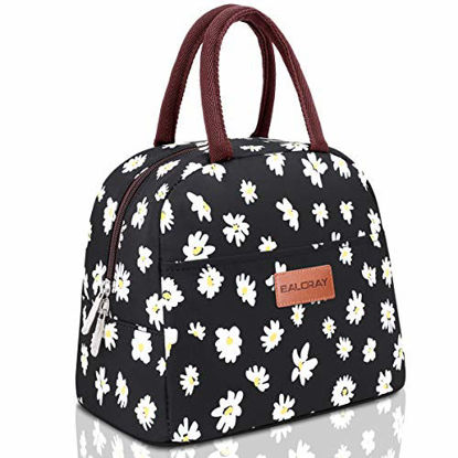 Picture of BALORAY Lunch Bag Tote Bag Lunch Bag for Women Lunch Box Insulated Lunch Container (G-197S Black with white flower02)