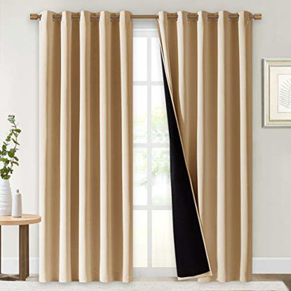 Picture of NICETOWN Living Room Completely Shaded Draperies, Privacy Protection & Noise Reducing Ring Top Drapes, Black Lined Insulated Window Treatment Curtain Panels(Biscotti Beige, 2 Pieces, W70 x L84)