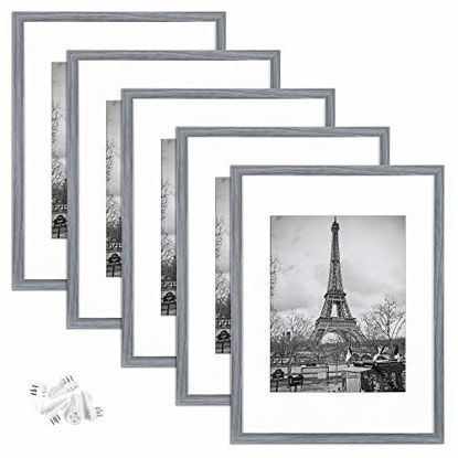 Picture of upsimples 12x16 Picture Frame Set of 5,Display Pictures 8.5x11 with Mat or 12x16 Without Mat,Wall Gallery Photo Frames,Ash Gray