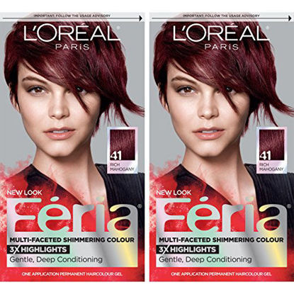Picture of L'Oreal Paris Feria Multi-Faceted Shimmering Permanent Hair Color, 41 Crushed Garnet, Pack of 2 Hair Dye
