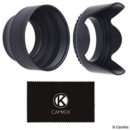 Picture of Camera Lens Hoods - Rubber (Collapsible) + Tulip Flower - Set of 2 - Sun Shade/Shield - Reduces Lens Flare and Glare - Blocks Excess Sunlight for Enhanced Photography and Video Footage