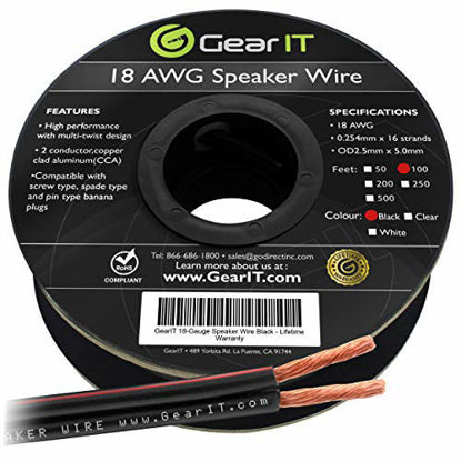 Picture of 18AWG Speaker Wire, GearIT Pro Series 18 AWG Gauge Speaker Wire Cable (100 Feet / 30.48 Meters) Great Use for Home Theater Speakers and Car Speakers Black