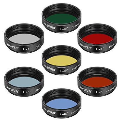 Picture of Neewer 1.25 inches Telescope Moon Filter, CPL Filter, 5 Color Filters Set(Red, Orange, Yellow, Green, Blue), Eyepieces Filters for Enhancing Definition and Resolution in Lunar Planetary Observation