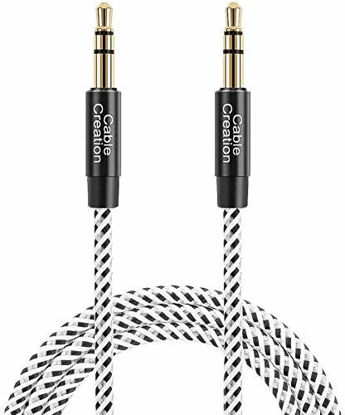 Picture of CableCreation Aux Cable for Car, 3.5mm Male to Male Stereo Aux Cord [Hi-Fi SoundCotton Braided] Compatible with Headphone, Phone, 2018 Mac Mini, Microsoft Surface Dock, Car Stereo & More, 1.5FT