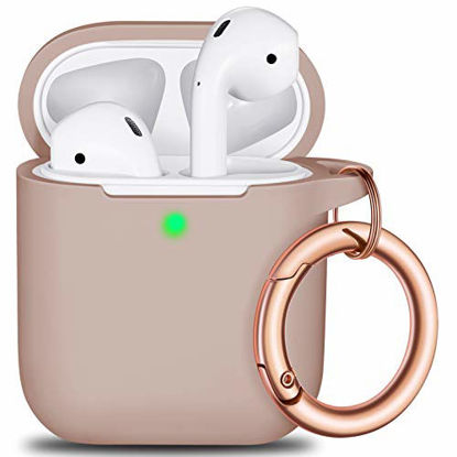 Picture of AirPods Case Cover with Rosegold Keychain, Full Protective Silicone AirPods Accessories Skin Cover for Women Girl with Apple AirPods Wireless Charging Case,Front LED Visible-Milk Tea