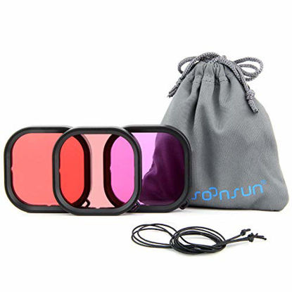 Picture of SOONSUN 3-Pack Dive Filter for GoPro Hero 8 Black Official Waterproof Protective Housing - Red, Light Red and Magenta Filter - Enhances Colors for Various Underwater Video and Photography Condition