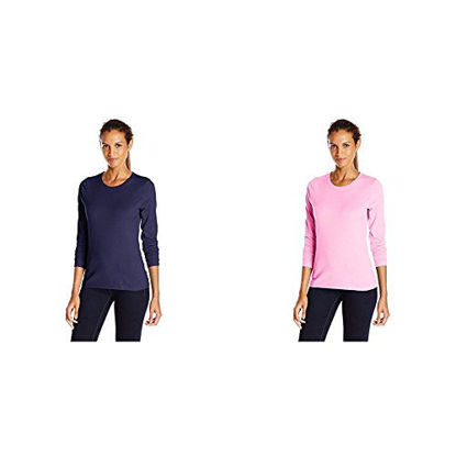 Picture of Hanes 2 Pack Long Sleeve Tee, Hanes Navy/Pink Swish, Large/Large