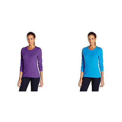 Picture of Hanes 2 Pack Long Sleeve Tee, Violet Splendor/Deep Dive, X-Large/X-Large