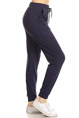Picture of Leggings Depot JGA128-NAVY-S Solid Jogger Track Pants w/Pockets, Small
