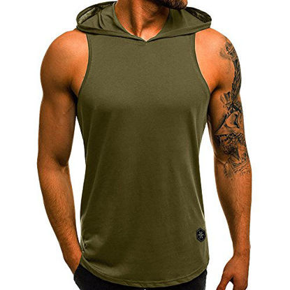 Picture of WUAI Men's Casual Hoodies Workout Tank Tops Sleeveless Sport Pullover Sweatshirt Loose Tops T-Shirt (US Size 2XL = Tag 3XL, Green)