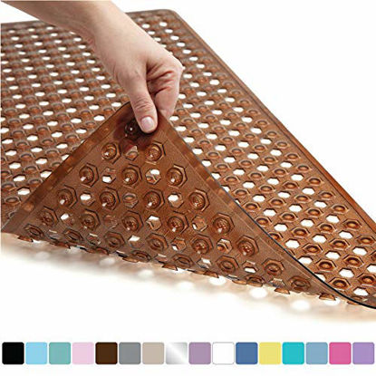 Picture of Gorilla Grip Original Patented Bath, Shower, Tub Mat, 35x16, Machine Washable, Antibacterial, BPA, Latex, Phthalate Free, Bathtub Mats with Drain Holes, Suction Cups, XL Size Bathroom Mats, Brown
