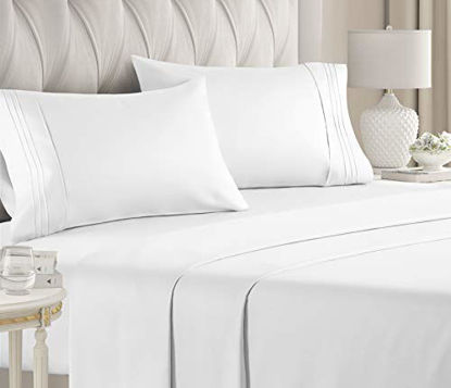Picture of California King Size Sheet Set - 4 Piece Set - Hotel Luxury Bed Sheets - Extra Soft - Deep Pockets - Breathable & Cooling - Wrinkle Free - Comfy - White Bed Sheets - Cali Kings Sheets 4 PC