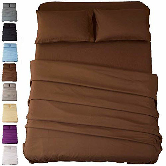 Picture of SONORO KATE Bed Sheet Set Super Soft Microfiber 1800 Thread Count Luxury Egyptian Sheets 18-Inch Deep Pocket Wrinkle and Hypoallergenic-4 Piece(California King Brown)