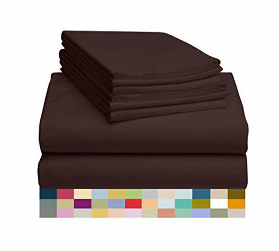 Picture of LuxClub 6 PC Sheet Set Bamboo Sheets Deep Pockets 18" Eco Friendly Wrinkle Free Sheets Hypoallergenic Anti-Bacteria Machine Washable Hotel Bedding Silky Soft - Brown Full