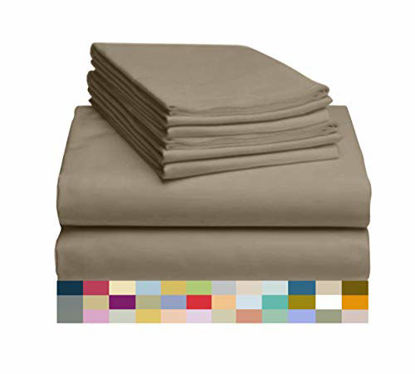 Picture of LuxClub 6 PC Sheet Set Bamboo Sheets Deep Pockets 18" Eco Friendly Wrinkle Free Sheets Hypoallergenic Anti-Bacteria Machine Washable Hotel Bedding Silky Soft - Taupe King