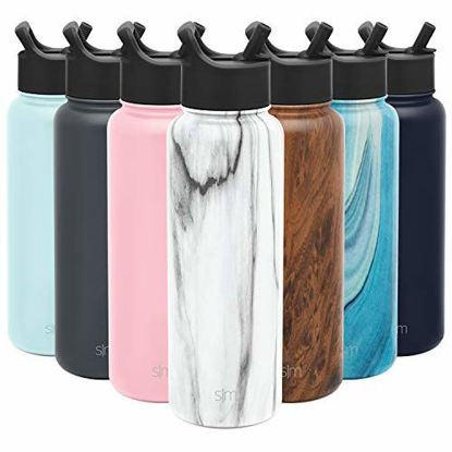 Picture of Simple Modern Insulated Water Bottle with Straw Lid Reusable Wide Mouth Stainless Steel Flask Thermos, 40oz (1.2L), Pattern: Carrara Marble