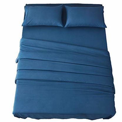 Picture of Sonoro Kate Bed Sheet Set Super Soft Microfiber 1800 Thread Count Luxury Egyptian Sheets 18-Inch Deep Pocket Wrinkle and Hypoallergenic-3 Piece(Twin XL, Navy Blue)