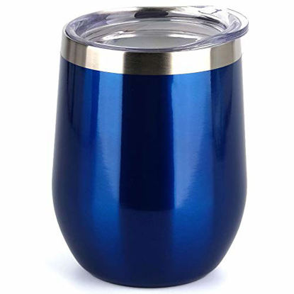Picture of SUNWILL Insulated Wine Tumbler with Lid (Glass Blue), Stemless Stainless Steel Insulated Wine Glass 12oz, Double Wall Durable Coffee Mug, for Champaign, Cocktail, Beer, Office use