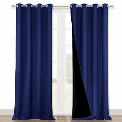 Picture of NICETOWN 100% Blackout Curtains 108 inches Long, Noise Reduction Window Treatment Curtains, Thermal Insulated Energy Smart Drapes and Draperies for Apartment Decor, Navy Blue, Set of 2, 52" W