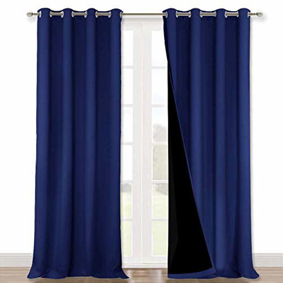 Picture of NICETOWN 100% Blackout Curtains 108 inches Long, Noise Reduction Window Treatment Curtains, Thermal Insulated Energy Smart Drapes and Draperies for Apartment Decor, Navy Blue, Set of 2, 52" W