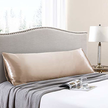 Picture of Love's cabin Body Pillow Cover, 20x54 inches Camel Taupe Soft Satin Body Pillow case with Envelope Closure, Silky Slip Cooling Body Pillow Pillowcases for Hair and Skin