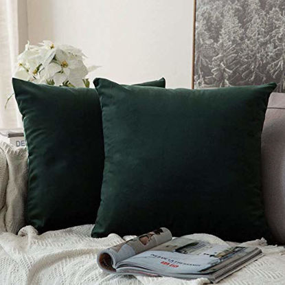 Picture of MIULEE Pack of 2 Velvet Pillow Covers Decorative Square Pillowcase Soft Solid Cushion Case for Decor Sofa Bedroom Car 24 x 24 Inch 60 x 60 cm Army Green