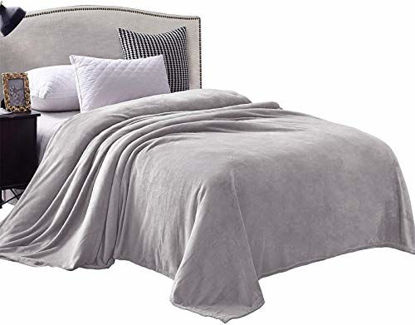 Picture of Exclusivo Mezcla Queen Size Flannel Fleece Velvet Plush Bed Blanket as Bedspread/Coverlet/Bed Cover (90" x 90", Light Grey) - Soft, Lightweight, Warm and Cozy