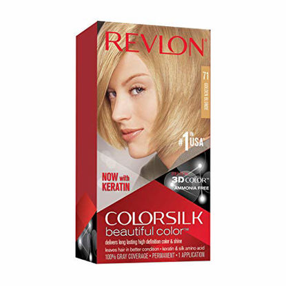 Picture of Revlon Colorsilk Beautiful Color Permanent Hair Color with 3D Gel Technology & Keratin, 100% Gray Coverage Hair Dye, 71 Golden Blonde