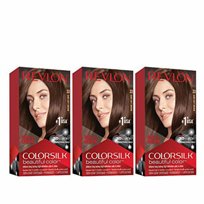 Picture of Revlon Colorsilk Beautiful Color Permanent Hair Color with 3D Gel Technology & Keratin, 100% Gray Coverage Hair Dye, 33 Dark Soft Brown, 4.4 oz (Pack of 3)