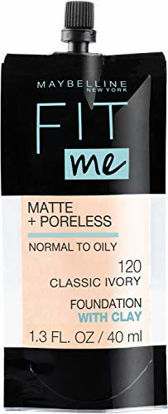 Picture of Maybelline Fit Me Matte + Poreless Liquid Foundation, Face Makeup, Mess-Free No Waste Pouch Format, Normal To Oily Skin Types, 120 Classic Ivory, 1.3 Fl Oz