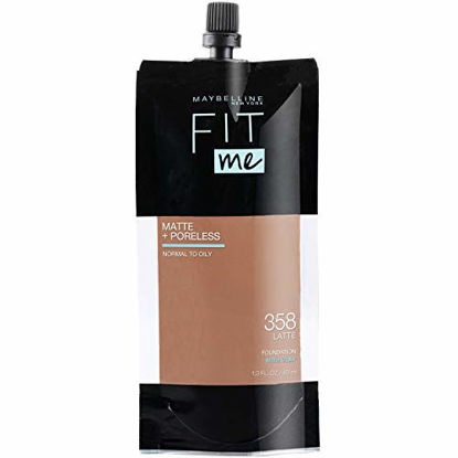 Picture of Maybelline New York Maybelline Fit Me Matte + Poreless Liquid Foundation, Face Makeup, Mess-Free No Waste Pouch Format, Normal to Oily Skin Types, 358 LATTEE, 1.3 Fl Oz