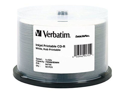 Picture of Verbatim CD-R 700MB 52X DataLifePlus White Inkjet Printable, Hub Printable - 50pk Spindle - 94755