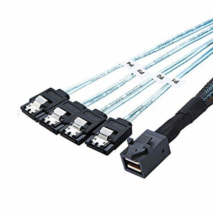 Picture of Internal HD Mini SAS Cable 0.5M / 1.6FT, CableCreation Internal HD Mini SAS (SFF-8643 Host) - 4X SATA (Target) Cable, SFF-8643 to 4X SATA Cable, SFF-8643 for Controller, 4 Sata Connect to Hard Drive