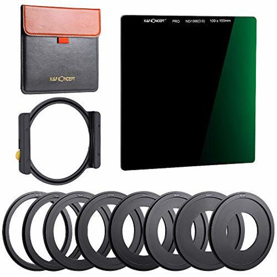 Picture of K&F Concept 100x100mm Square Filter Kit ND1000 (10 Stop) with One Filter Holder and 8 Filter Ring Compatible with Canon Nikon Camera Lens